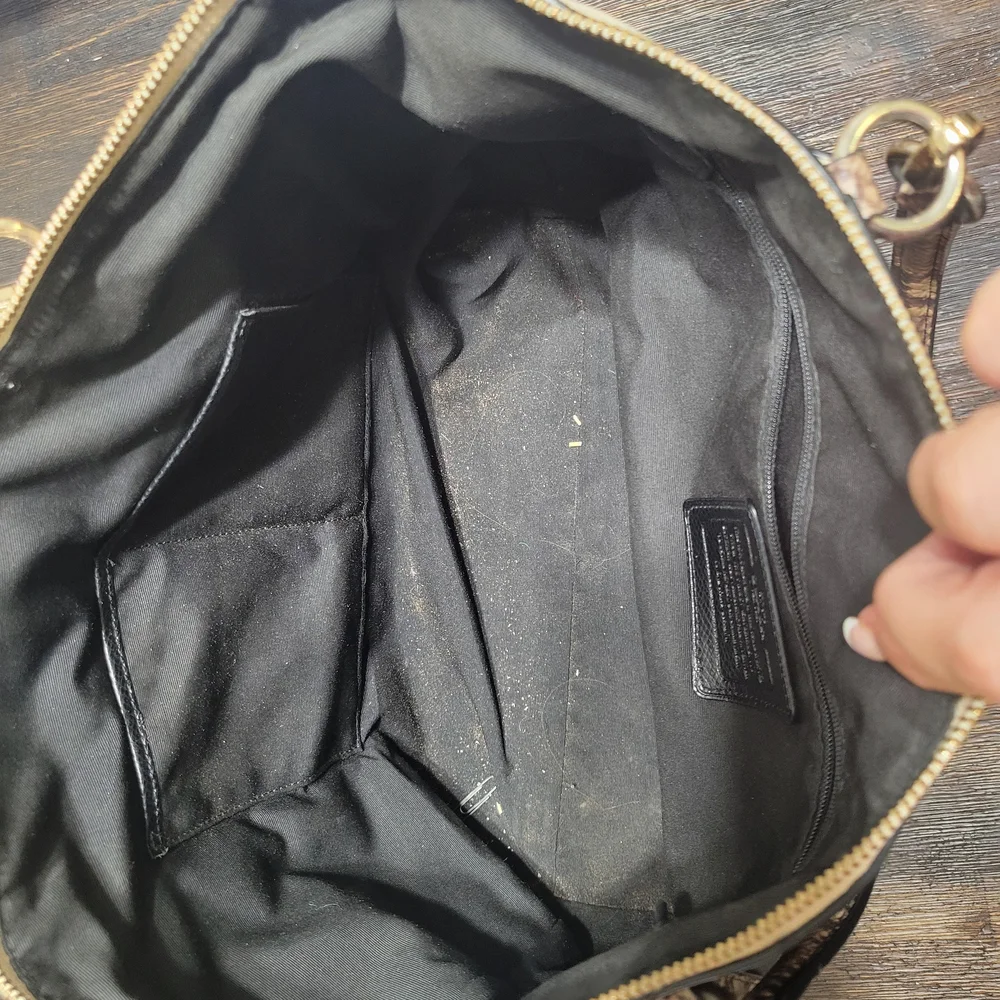 Coach Black and Cream Shoulder Bag with Snakeskin‎ Accents